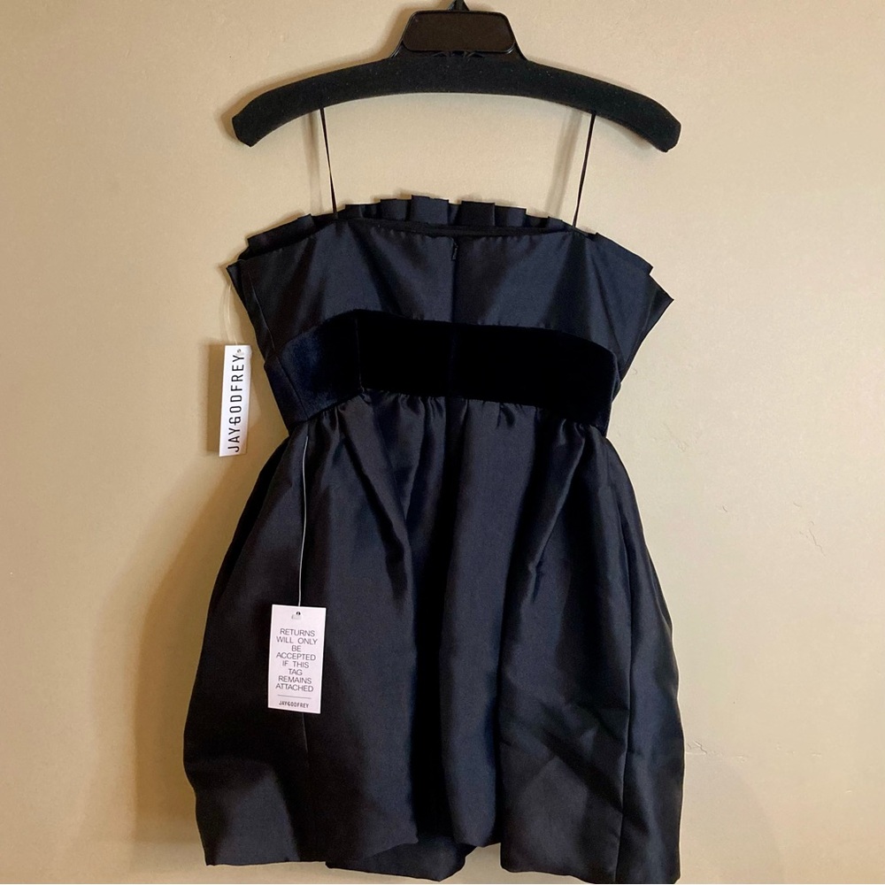 NEW Jay Godfrey Black Lola Strapless Mini Dress Satin Pleated Bubble Hem Size 10 - Picture 12 of 16